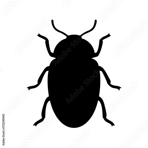 Simple vector silhouette of a beetle with six legs and antennae