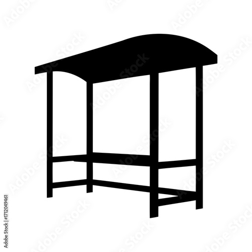 Silhouette of a bus stop or shelter with curved roof design