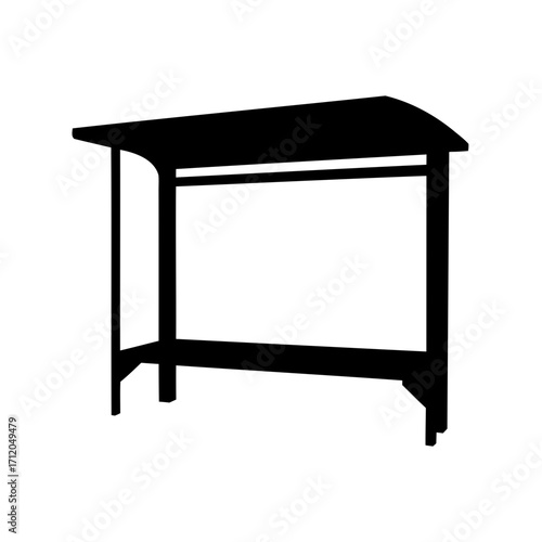 Black silhouette of bus stop shelter isolated on a white background
