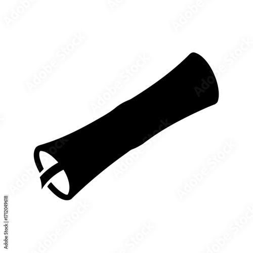 Black and white depiction of a scroll like object on white backdrop