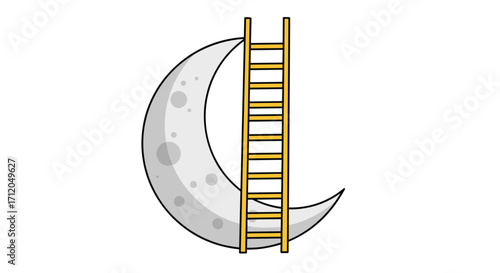 Climb to the moon reaching for dreams and aspirations with this symbolic ladder concept, Generative AI.