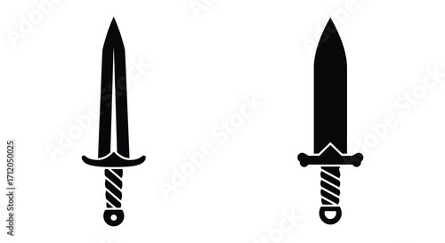 Two black silhouette swords displayed side by side in a simple design