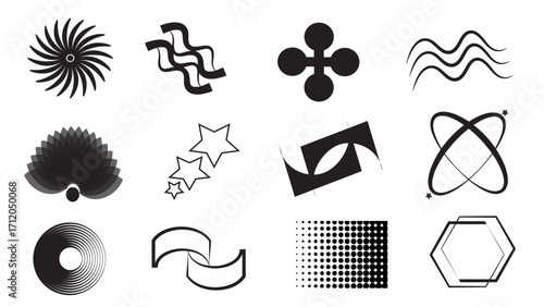 Set of abstract retro futuristic elements and shapes for background design
