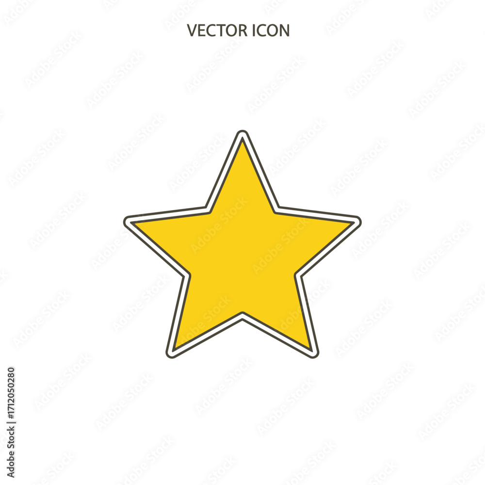 Fototapeta premium Yellow five pointed star vector icon with a dark outline.