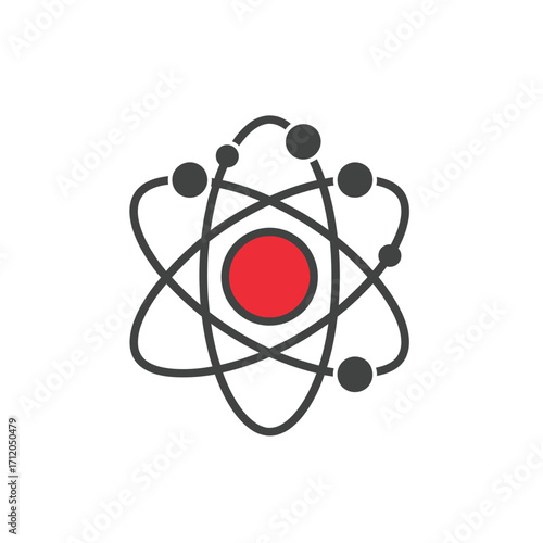Stylized Atom Icon with Red Nucleus and Electrons.