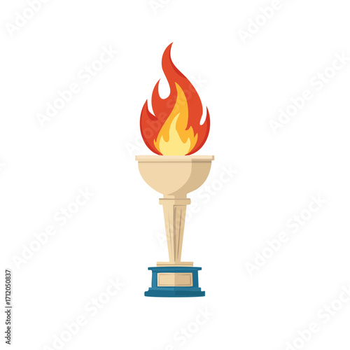 A stylized stone torch with a bright red and orange flame.