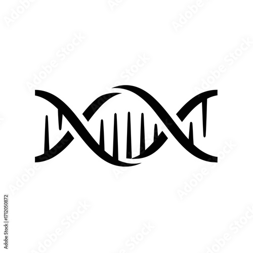 Black and white illustration of a DNA double helix structure, representing genetics.
