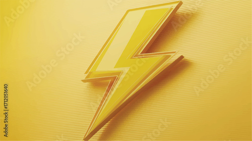 A bright yellow lightning bolt symbol casting a shadow on a textured background electricity energy