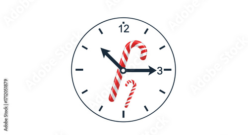 Countdown to Christmas sweetness with candy cane clock illustration for festive promotions and holiday marketing campaigns, Generative AI.