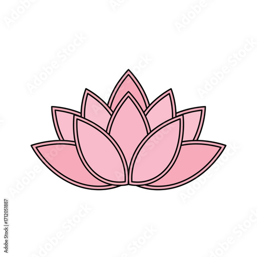 Simple Pink Lotus Flower Icon with Black Outline.