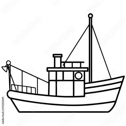 Fishing Trawler Line Vector