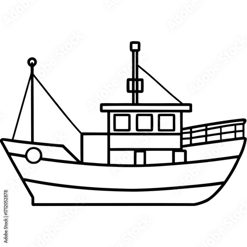 Fishing Trawler Line Vector