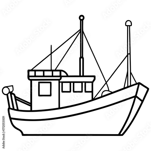 Fishing Trawler Line Vector
