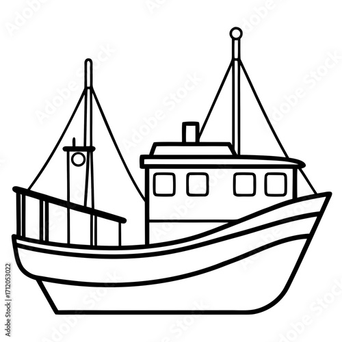 Fishing Trawler Line Vector