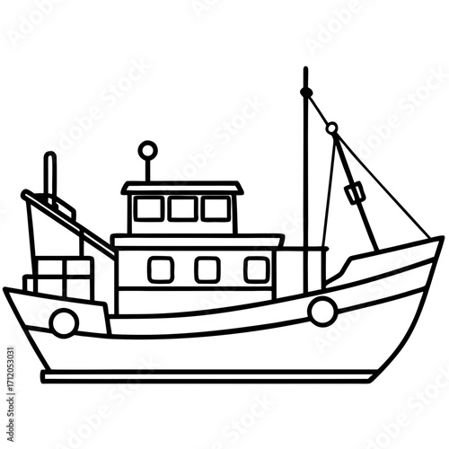 Fishing Trawler Line Vector