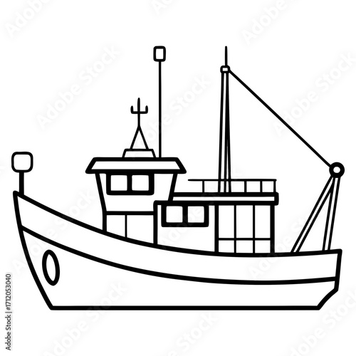 Fishing Trawler Line Vector