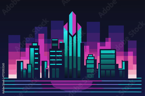 City Skyline Glowing in Cybernetic Patterns