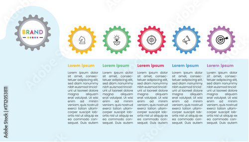 “Modern Gear Infographic Template – 1 to 5 Steps with Icons”