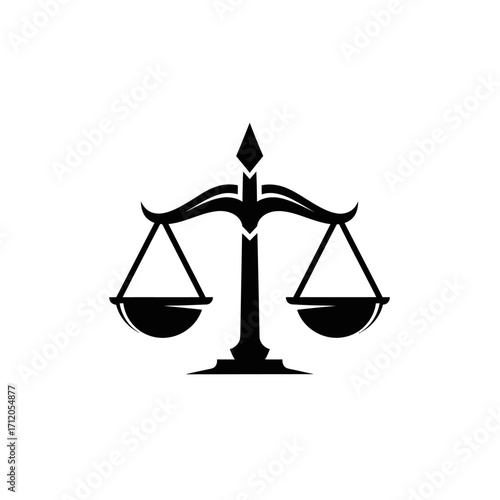 A black silhouette icon of the scales of justice, symbolizing law, equality, and balance on a white background.