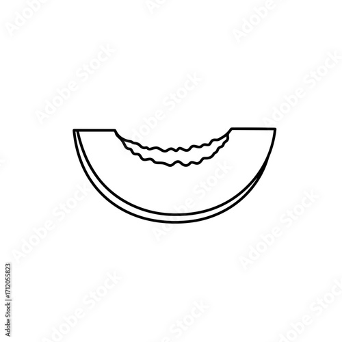 Slice of sweet melon illustration in minimalist line art style  