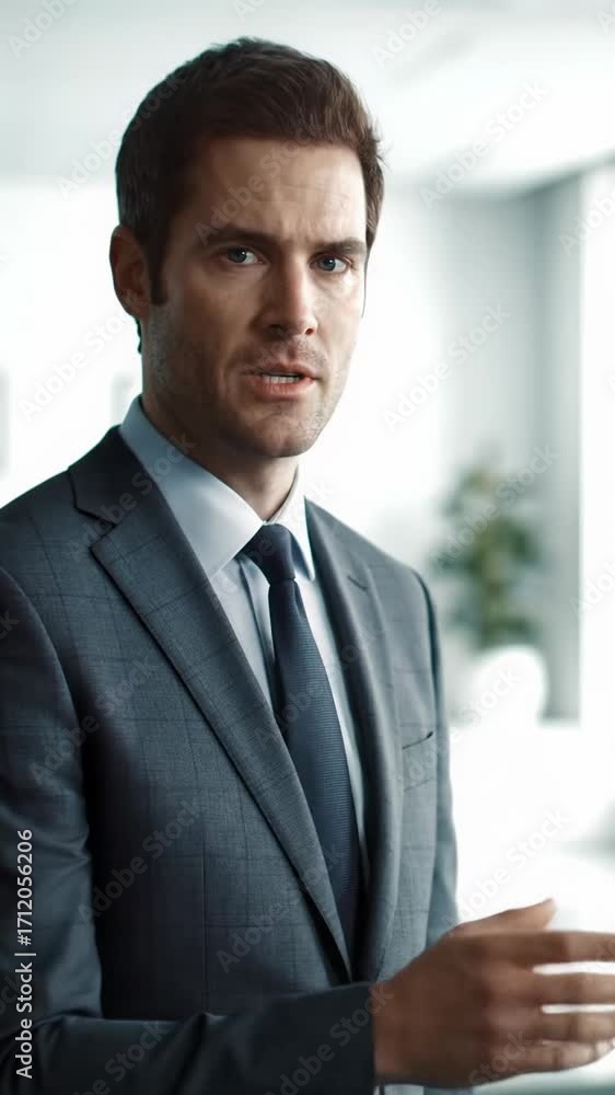 A well-dressed modern professional, gender-neutral, shows thoughtful perplexity in a sleek office with a blurred background, slow push-in video. Professional uncertainty concept A well-dressed modern professional, gender-neutral, shows thoughtful perplexity in a sleek office with a blurred background, slow push-in video. Professional uncertainty concept