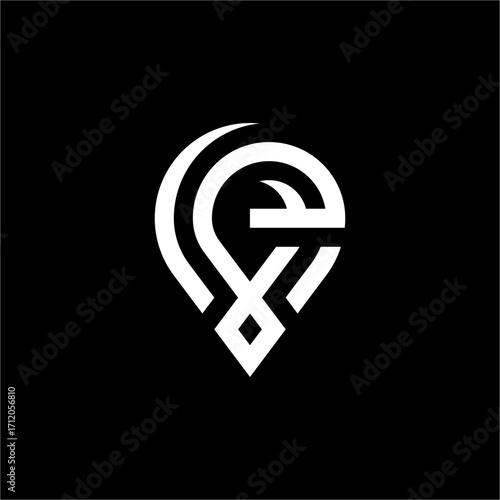 This professional logo seamlessly integrates the letter E and a map pin, symbolizing a focus on exact locations and modern innovation in a clean, elegant style.
