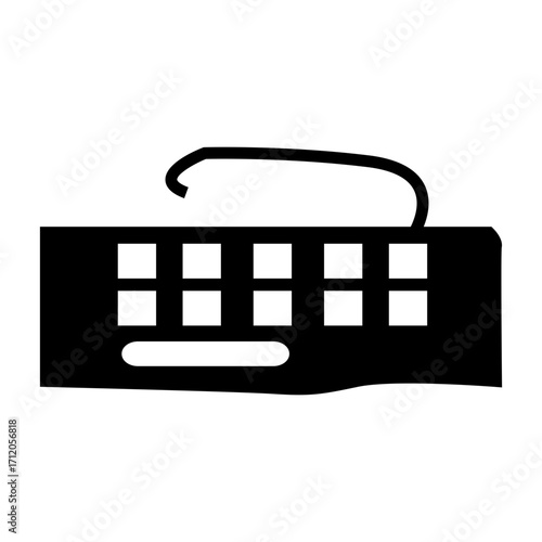 Black silhouette of a computer keyboard with a cable, symbolizing typing, input devices, and digital work.