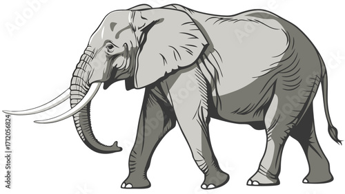 African Elephant Illustration Walking Elephant Graphic Wildlife Animal Artwork Grey Elephant Design Large Mammal Image Tusks Trunk Savanna Animal Wild Animal Portrait Elephant Vector Ill.