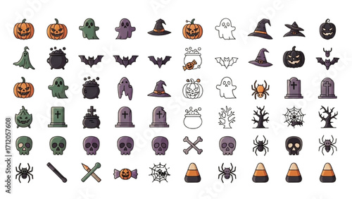 Halloween Vector Icon Set Festival Elements Illustration AI EPS PNG JPEG