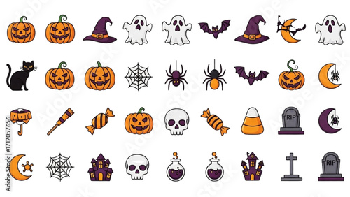 Halloween Vector Icon Set Festival Elements Illustration AI EPS PNG JPEG