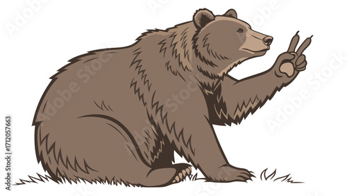 Cartoon Bear Showing Peace Sign Wildlife Illustration Animal Clipart.