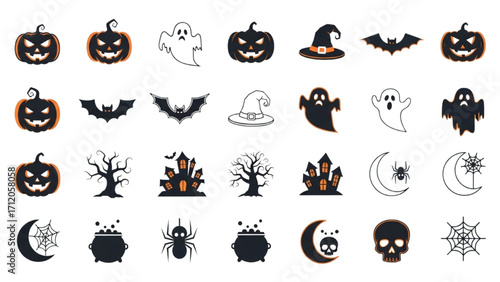 Halloween Vector Icon Set Festival Elements Illustration AI EPS PNG JPEG
