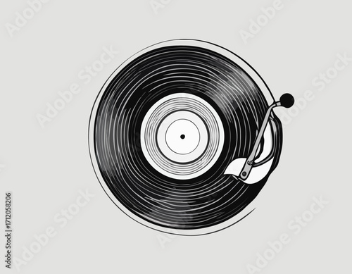 Old vinyl record retro hand drawn sketch Vector illustration.