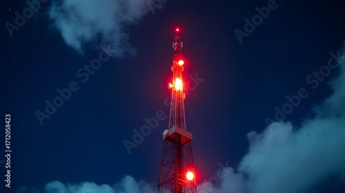 Nighttime Tower with Red Lights