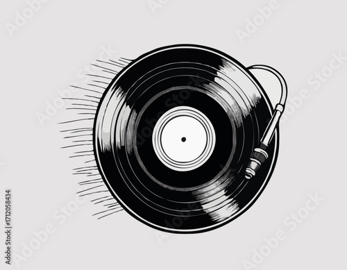 Old vinyl record retro hand drawn sketch Vector illustration.