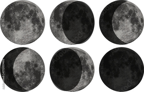 Realistic moon phases vector illustration scalable celestial body icon eps format for space and astronomy