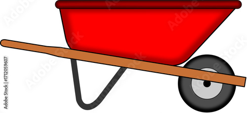 Red wheelbarrow vector illustration for gardening construction agriculture building tools