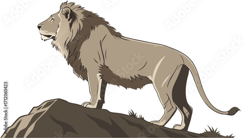 Majestic Lion on a Rock African Wildlife Illustration Wild Cat Animal Graphic Design.