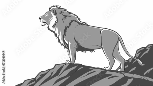 Majestic Lion on a Rocky Peak Wildlife Nature and Animal Illustration.