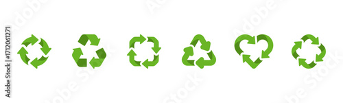 Recycling icon set with arrows. Recycling arrows. Collection of eco symbols. Recycle and reuse vector icons. Vector illustration.