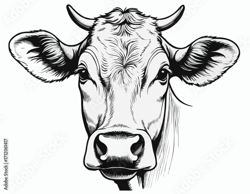 Cow head sketch hand drawn engraving style Vector illustration