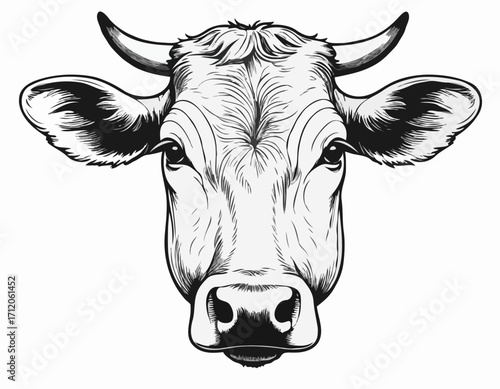 Cow head sketch hand drawn engraving style Vector illustration