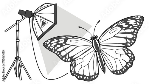 Studio lighting illuminating a butterfly insect photography nature illustration graphic design element.