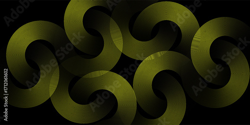 Halftone circular dot frame. Isolated circle dot texture on yellow background. Dotted spray texture. Black and yellow spiral circle sound wave logo abstract design element, Vector Illustration.