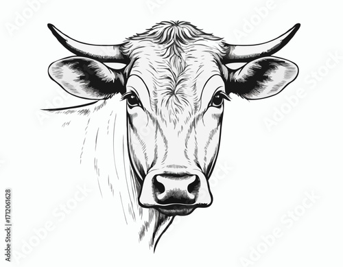 Cow head sketch hand drawn engraving style Vector illustration