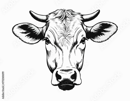 Cow head sketch hand drawn engraving style Vector illustration
