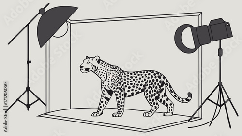 Studio Photography Big Cat Lighting Setup Wildlife Animal Portrait Graphic Design Illustration.
