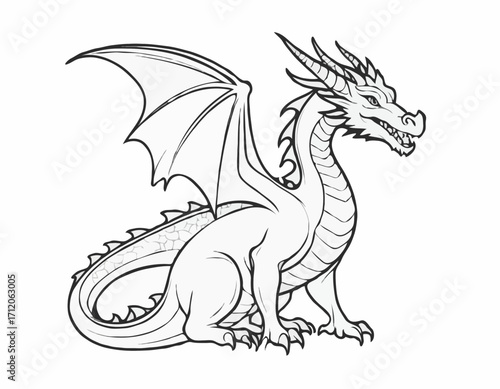 Dragon fairy tale character sketch hand drawn Vector illustration