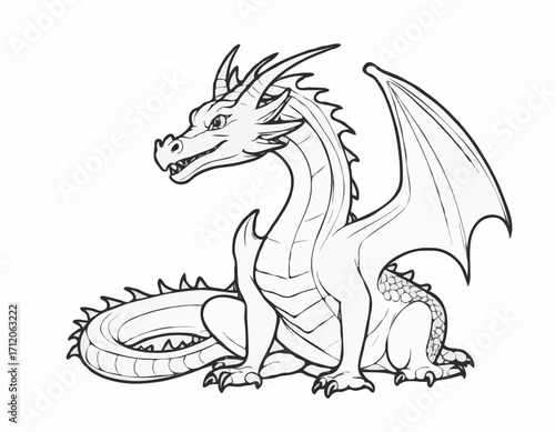 Dragon fairy tale character sketch hand drawn Vector illustration