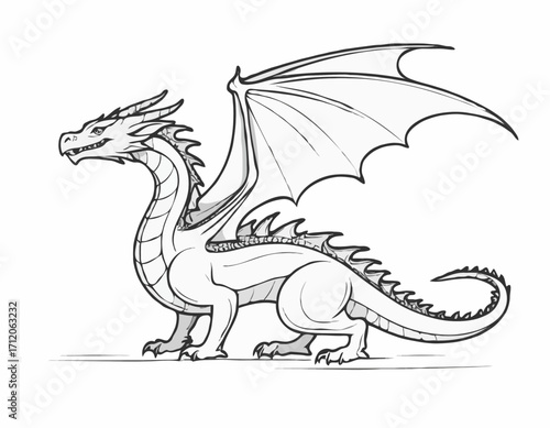 Dragon fairy tale character sketch hand drawn Vector illustration
